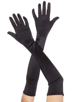 MUSIC LEGS Extra Long Black Satin Gloves For Women