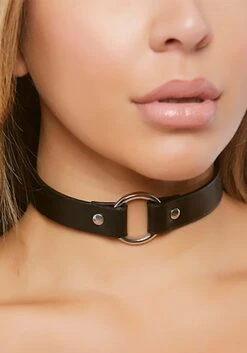 Forplay Black Faux Leather Choker With Metal Ring