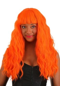 Fiery Orange Long Wavy Wig For Women