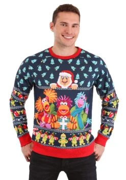 Adult Fraggle Rock Sublimated Ugly Christmas Sweatshirt -Halloween Costumes fraggle rock sublimated adult ugly christmas sweater alt7