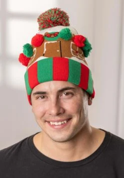 Christmas Knit Gingerbread House Hat With Pom Pom