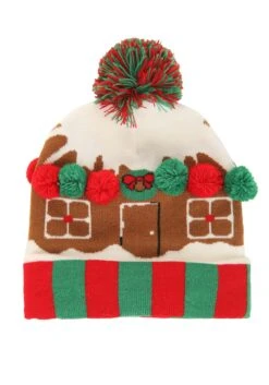 Christmas Knit Gingerbread House Hat With Pom Pom -Halloween Costumes gingerbread house knit hat alt 3