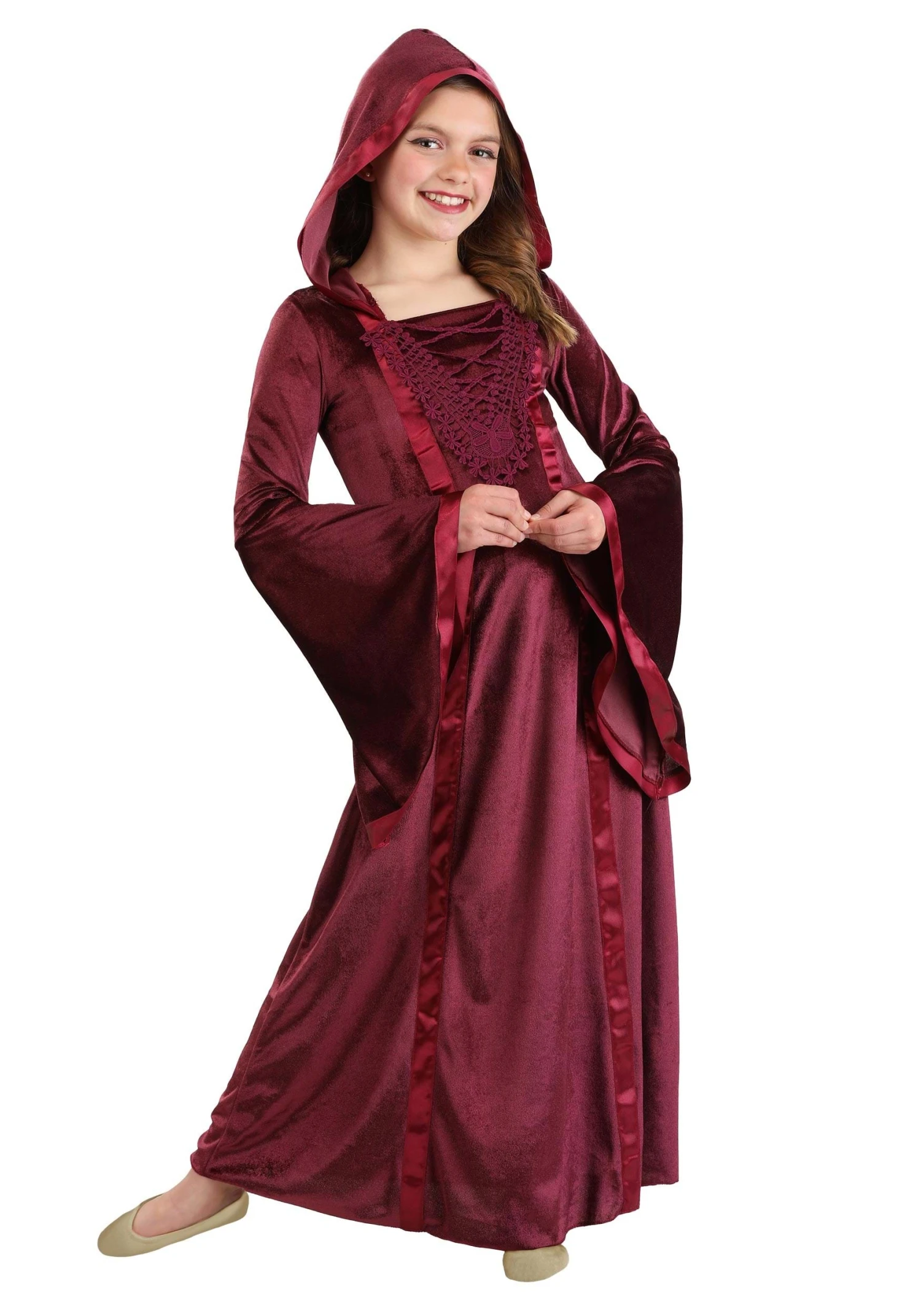 Hooded Renaissance Maiden Costume For Girls 3 Hooded Renaissance Maiden Costume For Girls