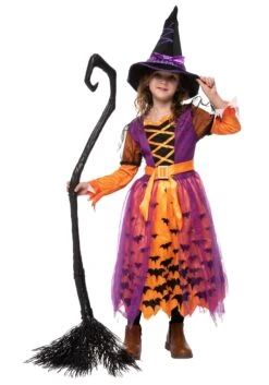 Light Up Orange Bat Witch Costume For Toddler/Girls -Halloween Costumes girls light up orange bat witch costume alt 1