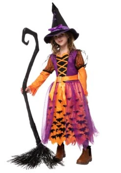 Light Up Orange Bat Witch Costume For Toddler/Girls -Halloween Costumes girls light up orange bat witch costume alt 2