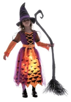 Light Up Orange Bat Witch Costume For Toddler/Girls -Halloween Costumes girls light up orange bat witch costume alt 5