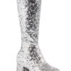 Girls Silver Glitter Go-Go Boots 2 Girls Silver Glitter Go-Go Boots -Halloween Costumes girls silver glitter gogo boots front