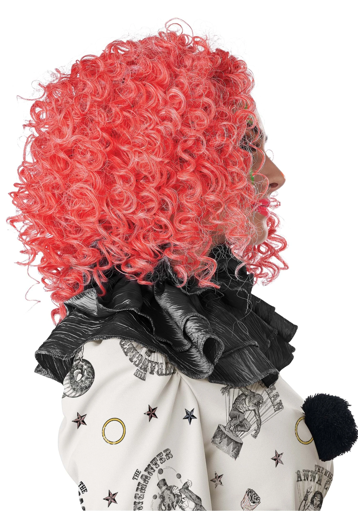 Bright Red Glow In The Dark Curly Clown Wig For Adults 4 Bright Red Glow In The Dark Curly Clown Wig For Adults - Image 2