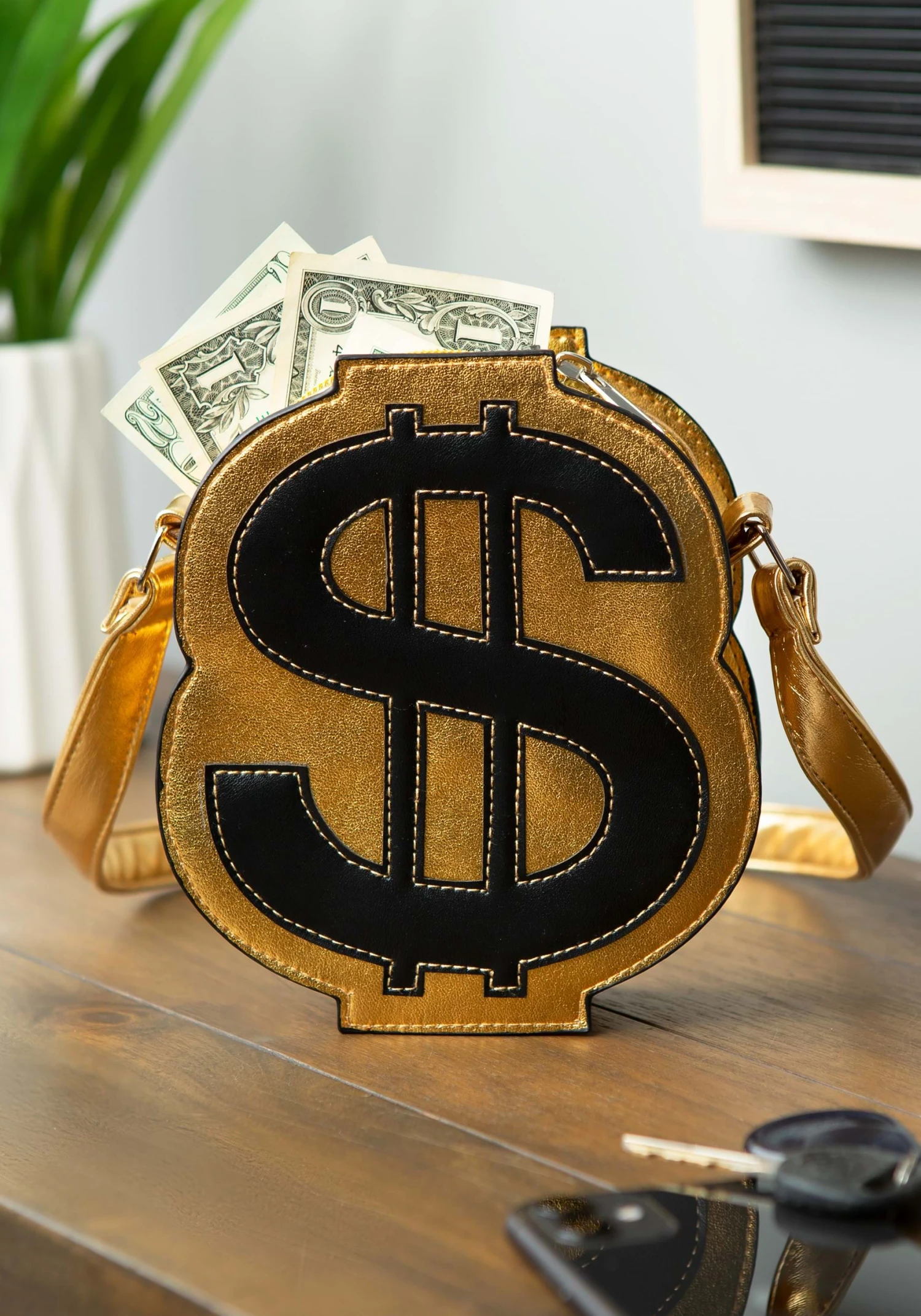 Gold Dollar Sign Costume Purse 3 Gold Dollar Sign Costume Purse