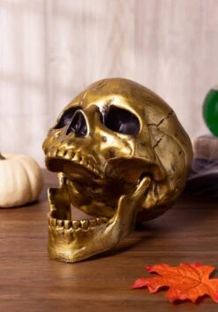 Gold Skull With Movable Jaw Decoration -Halloween Costumes gold skull with movable jaw alt 3