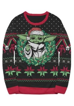 Adult Star Wars Grogu Wreath Holiday Sweater -Halloween Costumes grogu wreath holiday sweater alt 2