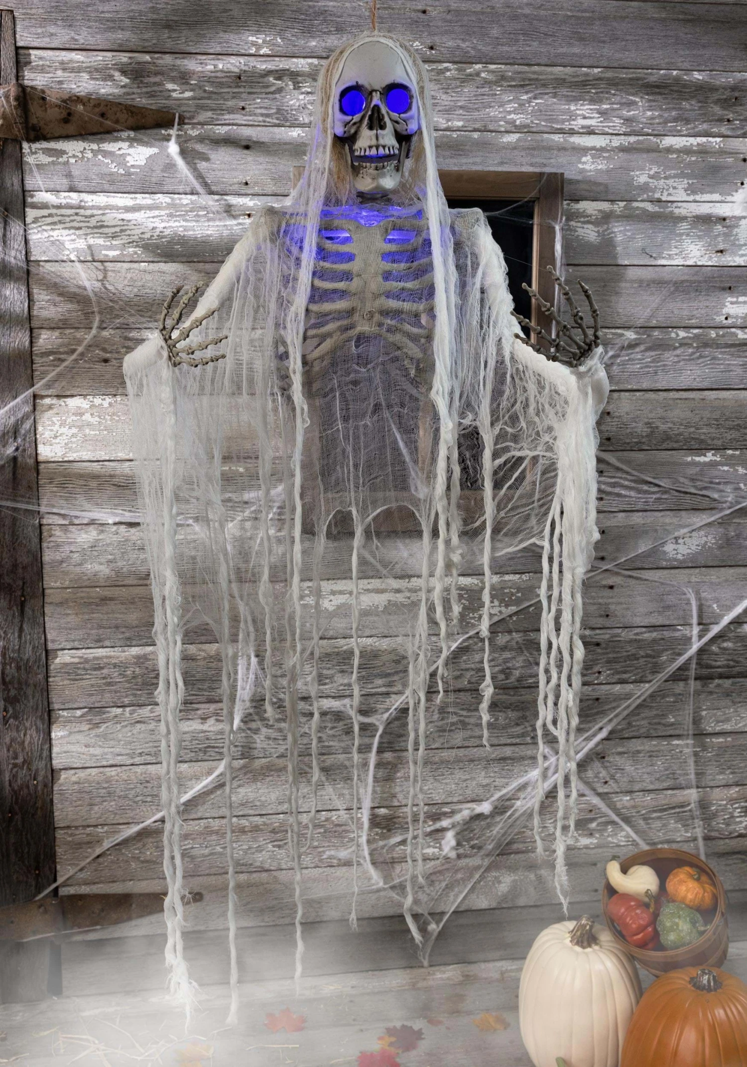 Haunted Hanging Skeleton With Light Up Blue Eyes Halloween Decoration 3 Haunted Hanging Skeleton With Light Up Blue Eyes Halloween Decoration