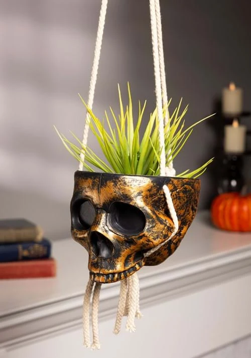 Fun World Hanging Gold Color Skull Planter 3 Fun World Hanging Gold Color Skull Planter
