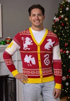 Harry Potter Hogwarts Ugly Christmas Cardigan For Adults -Halloween Costumes harry potter hogwarts ugly christmas cardigan alt 3
