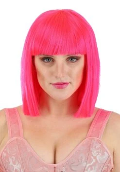 Hot Pink Bob Wig Accessory -Halloween Costumes hot pink bob wig alt 1