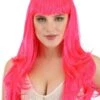 Hot Pink Long Wavy Wig For Women 2 Hot Pink Long Wavy Wig For Women -Halloween Costumes hot pink long wavy wig