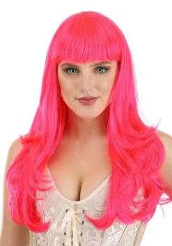 Hot Pink Long Wavy Wig For Women