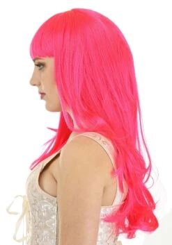 Hot Pink Long Wavy Wig For Women -Halloween Costumes hot pink long wavy wig alt 3