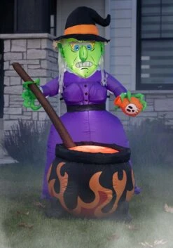 6FT Inflatable Witch And Cauldron Halloween Decoration