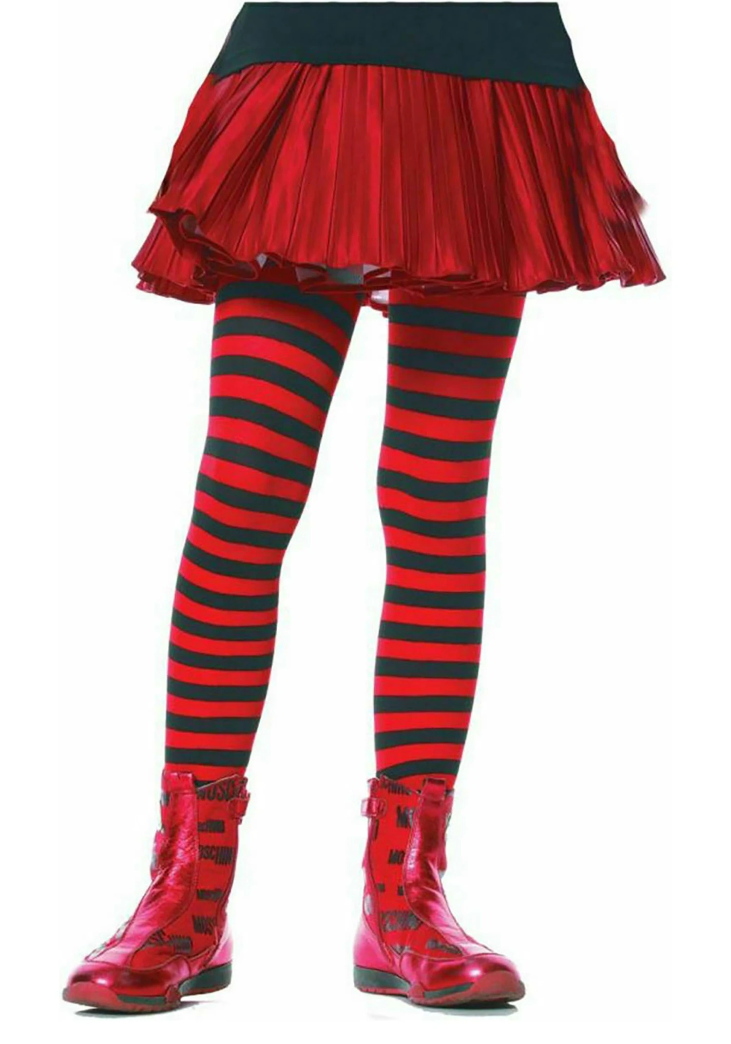 LEG AVENUE Girl's Black And Red Striped Costume Tights 3 LEG AVENUE Girl's Black And Red Striped Costume Tights