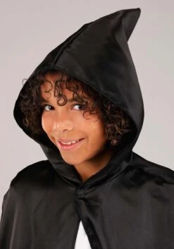 Black Hooded Cloak For Kids -Halloween Costumes kids black hooded cloak alt 2
