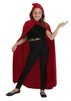 Red Velvet Hooded Cape For Kids