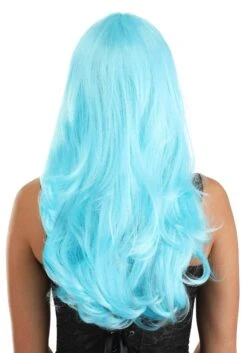 Light Blue Full Wavy Wig Accessory 9 Light Blue Full Wavy Wig Accessory -Halloween Costumes light blue full wavy wig alt 3