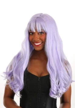 Light Purple Long Wavy Wig For Women -Halloween Costumes light purple long wavy wig alt 2
