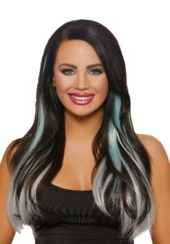 Dreamgirl 3-Piece Long Straight Ombre Aqua/Grey Hair Extensions