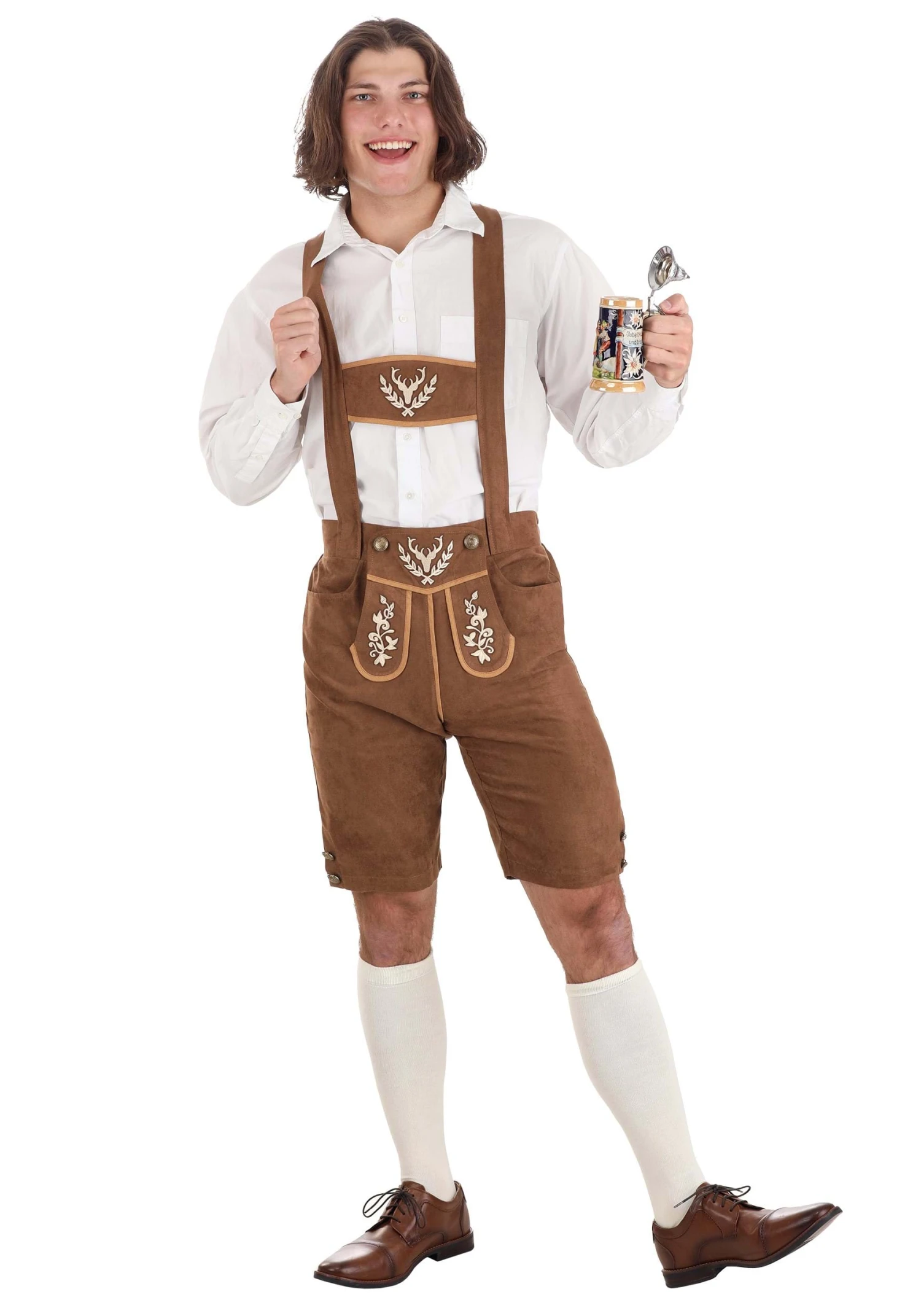 Classic Brown Lederhosen Oktoberfest Costume For Men 3 Classic Brown Lederhosen Oktoberfest Costume For Men