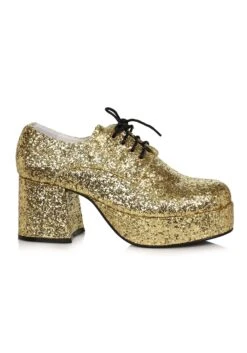 Gold Glitter Platform Shoes For Men