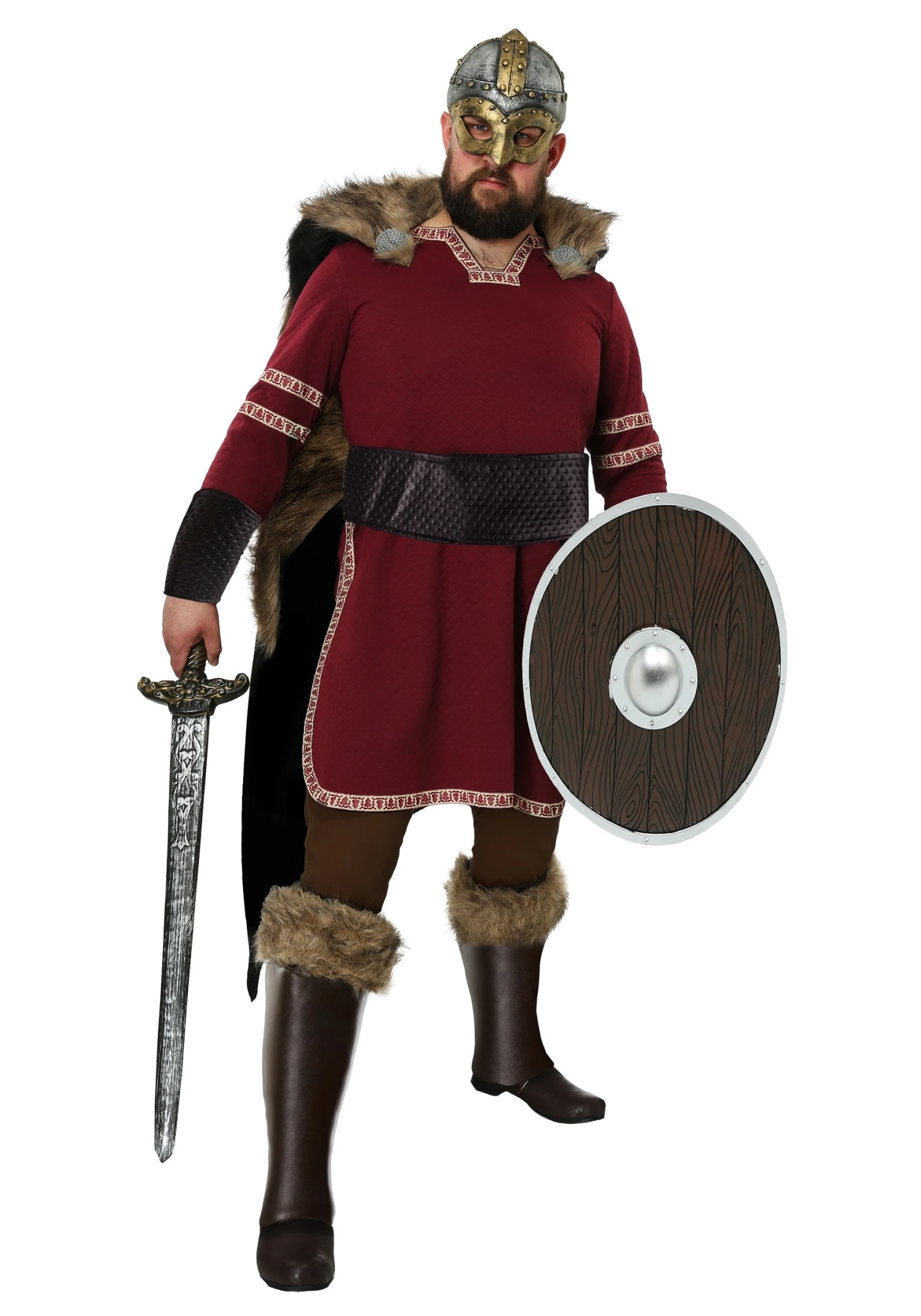 Plus Size Burgundy Viking Costume For Men 3 Plus Size Burgundy Viking Costume For Men
