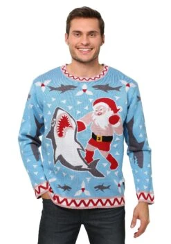 Men's Santa Vs Shark Ugly Christmas Costume Sweater -Halloween Costumes mens santa vs shark christmas sweater alt 3