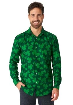 Mens Suitmeister Button Up St. Pats Green Shirt -Halloween Costumes mens suitmeister button up st pats green shirt alt 3