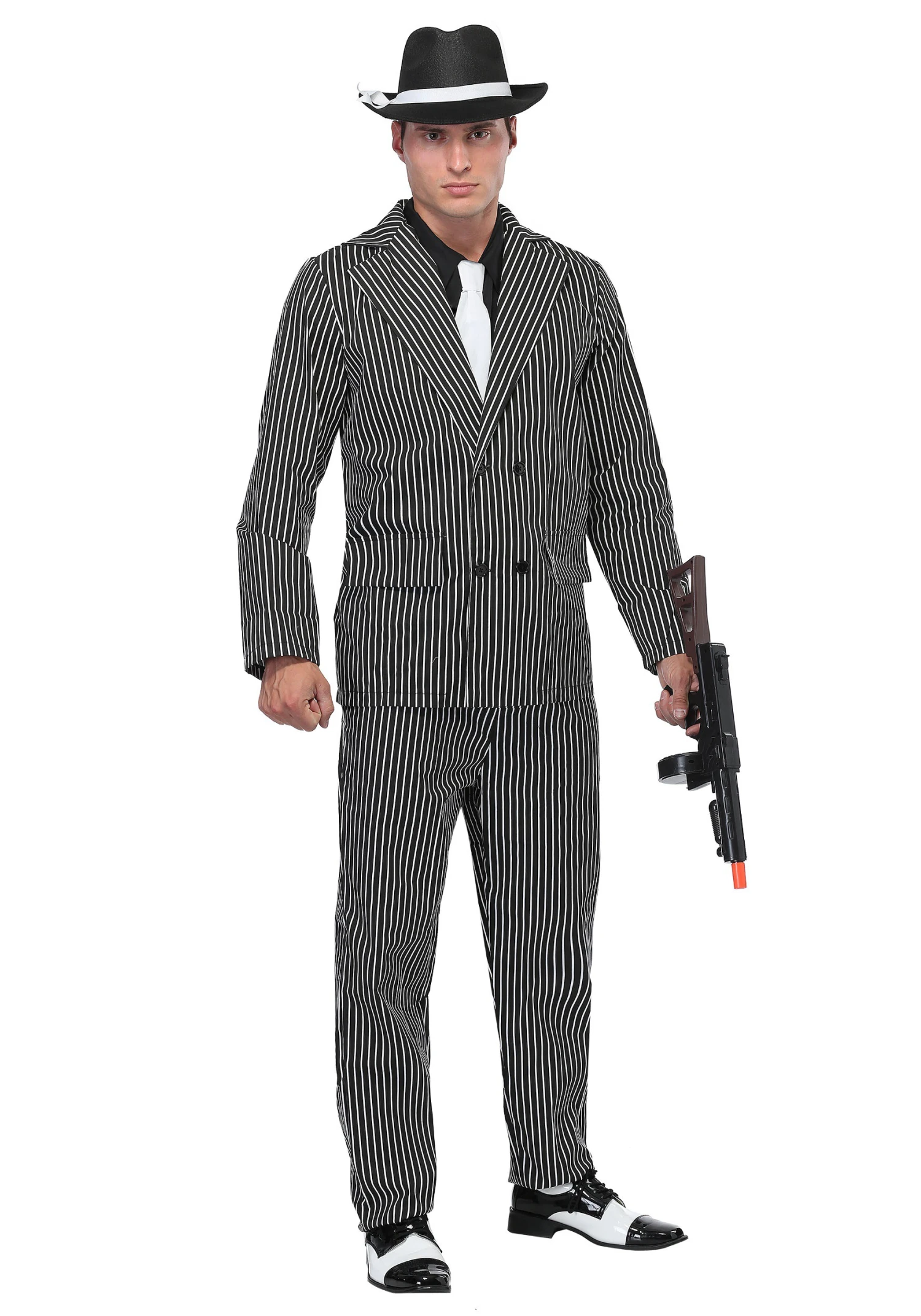 Men's Wide Pin Stripe Gangster Costume 3 Men's Wide Pin Stripe Gangster Costume