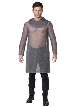Metallic Knit Chainmail Tunic & Cowl Costume For Adults 11 Metallic Knit Chainmail Tunic & Cowl Costume For Adults -Halloween Costumes metallic knit chainmail tunic cowl for adults alt 1