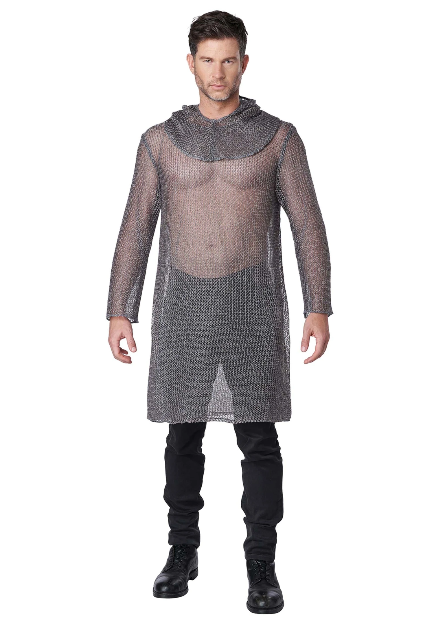 Metallic Knit Chainmail Tunic & Cowl Costume For Adults 4 Metallic Knit Chainmail Tunic & Cowl Costume For Adults - Image 2