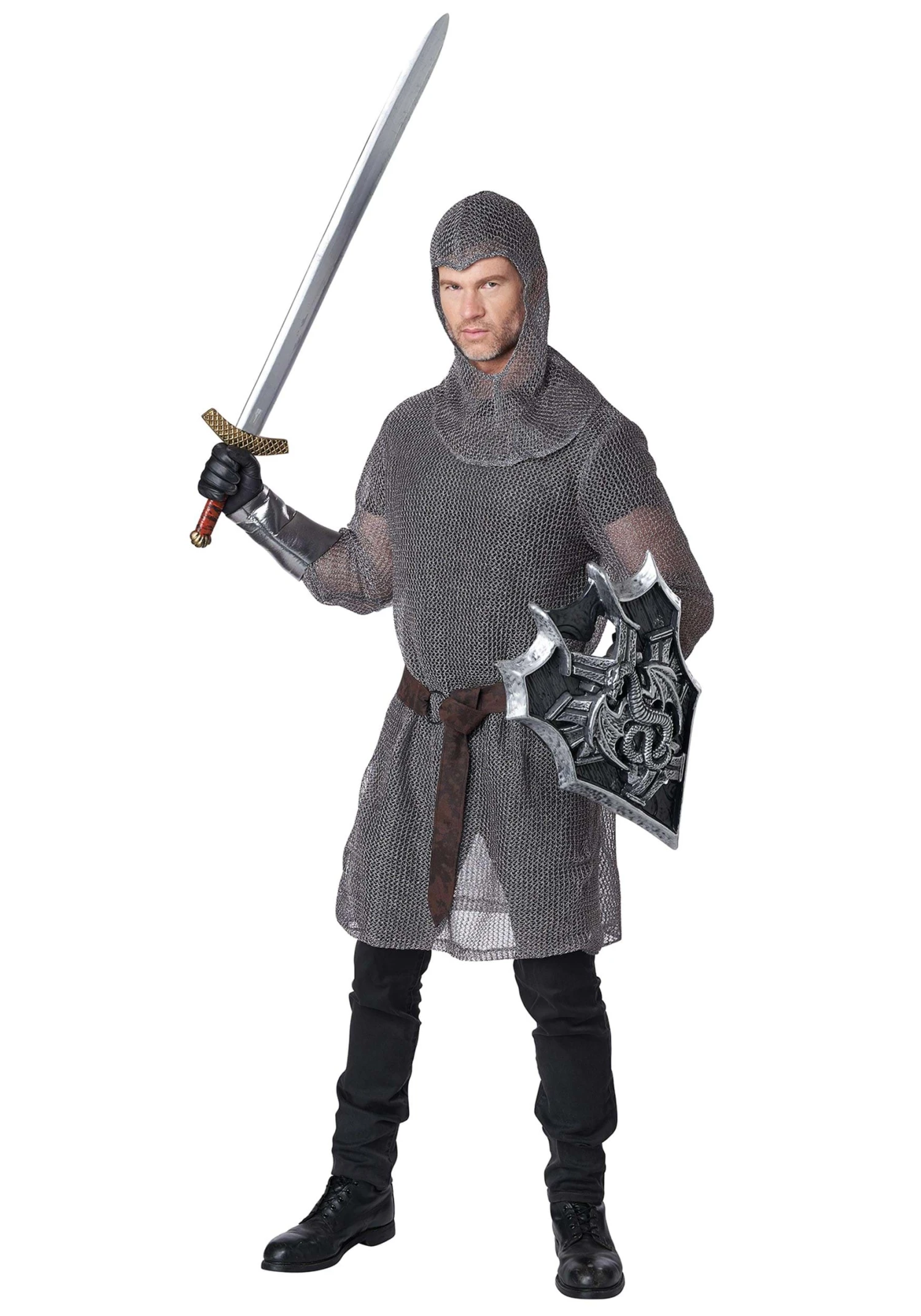 Metallic Knit Chainmail Tunic & Cowl Costume For Adults 8 Metallic Knit Chainmail Tunic & Cowl Costume For Adults - Image 6