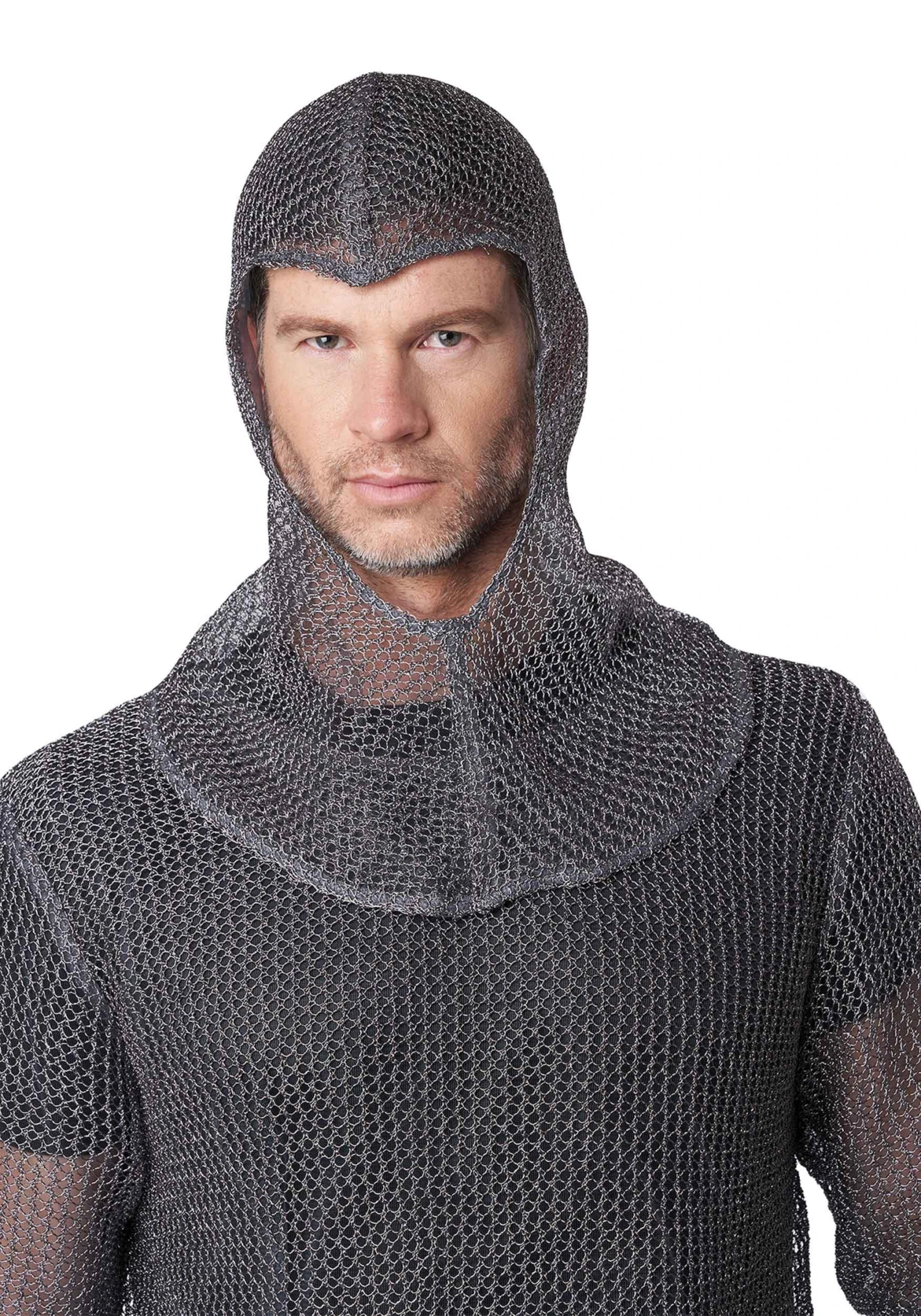 Metallic Knit Chainmail Tunic & Cowl Costume For Adults 9 Metallic Knit Chainmail Tunic & Cowl Costume For Adults - Image 7