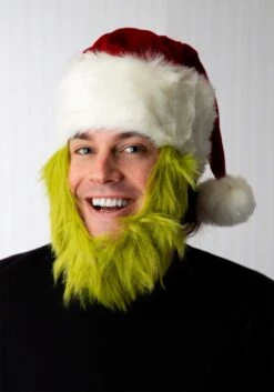 Grinch Costume Hat With Fur Beard 9 Grinch Costume Hat With Fur Beard -Halloween Costumes mister grinch hat with fur beard alt 2