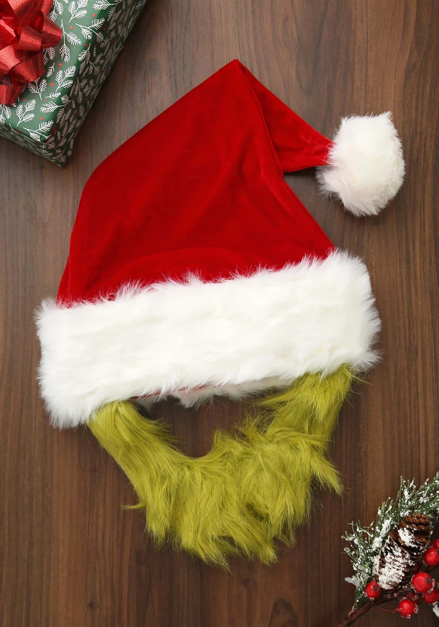 Grinch Costume Hat With Fur Beard 7 Grinch Costume Hat With Fur Beard - Image 5