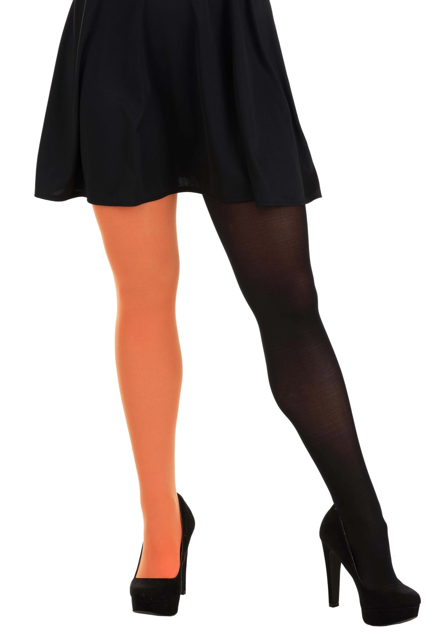 Women's Orange And Black Split Color Costume Tights 3 Women's Orange And Black Split Color Costume Tights