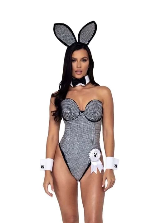Roma Playboy Sexy Black And Silver Rhinestone Bunny Costume For Women 7 Roma Playboy Sexy Black And Silver Rhinestone Bunny Costume For Women - Image 5