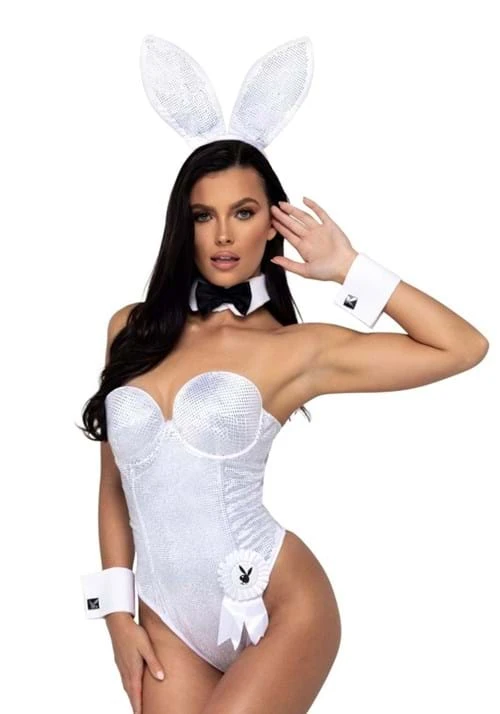 Roma Playboy Sexy White And Silver Rhinestone Bunny Costume For Women 7 Roma Playboy Sexy White And Silver Rhinestone Bunny Costume For Women - Image 5