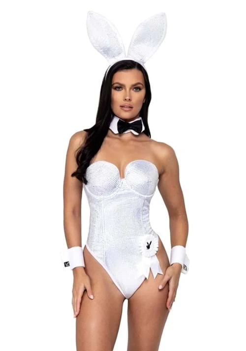 Roma Playboy Sexy White And Silver Rhinestone Bunny Costume For Women 6 Roma Playboy Sexy White And Silver Rhinestone Bunny Costume For Women - Image 4