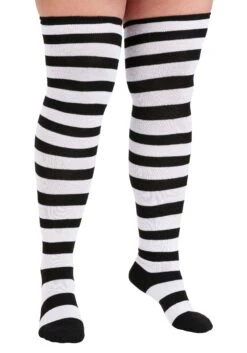 Plus Size Black And White Striped Witch Socks For Women