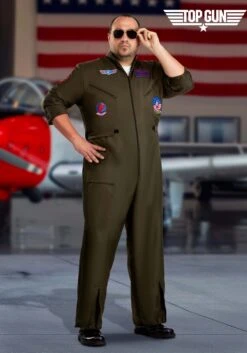 Men's Plus Size Top Gun Deluxe Flight Suit Costume