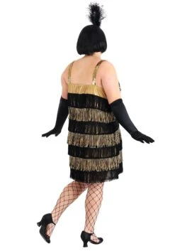 Plus Size Fringe Gold Flapper Women's Costume Dress -Halloween Costumes plus size fringe gold flapper costume 1