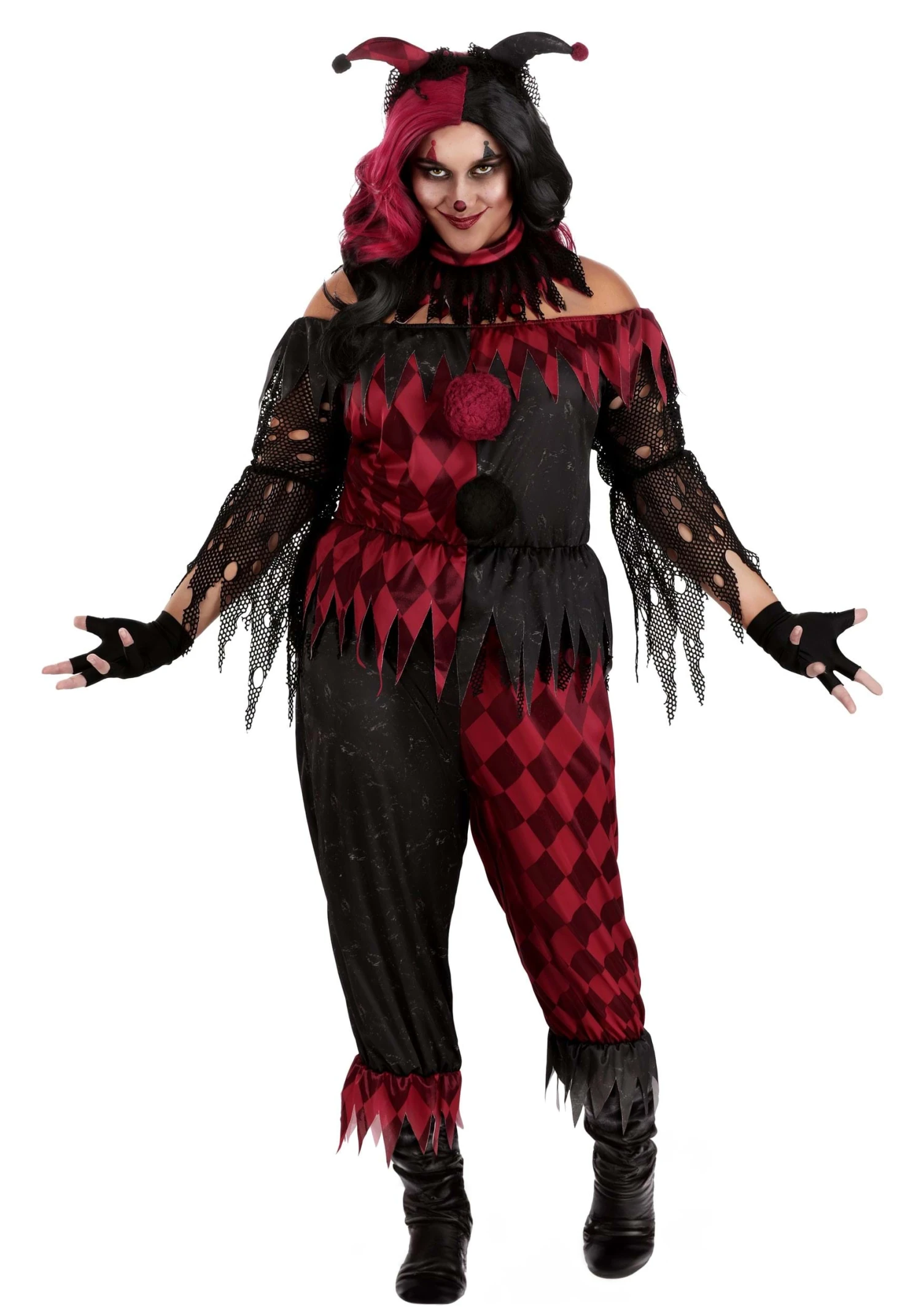 Plus Size Women's Jinxed Jester Clown Costume 3 Plus Size Women's Jinxed Jester Clown Costume