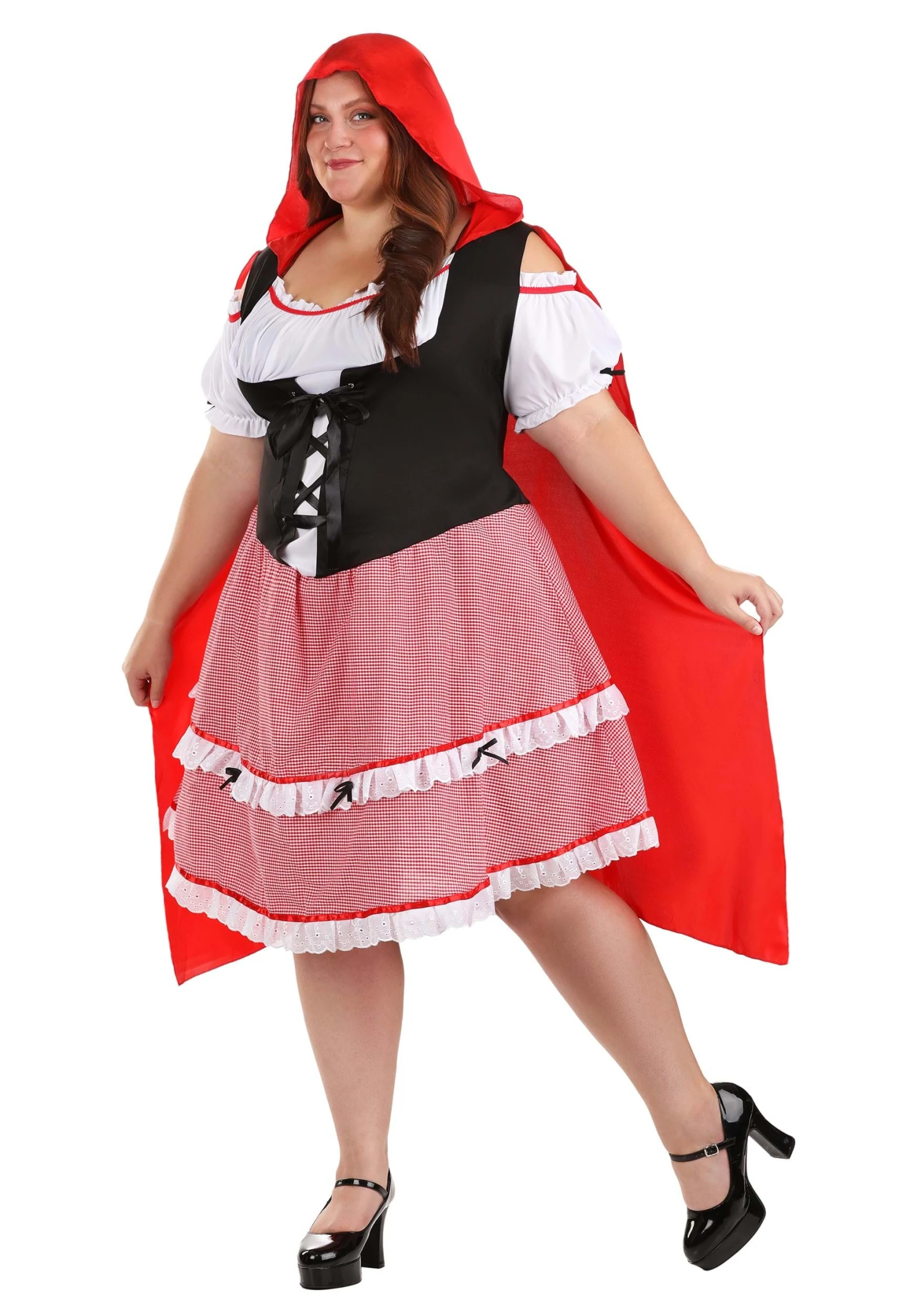 Women's Plus Size Knee Length Red Riding Hood Costume 3 Women's Plus Size Knee Length Red Riding Hood Costume
